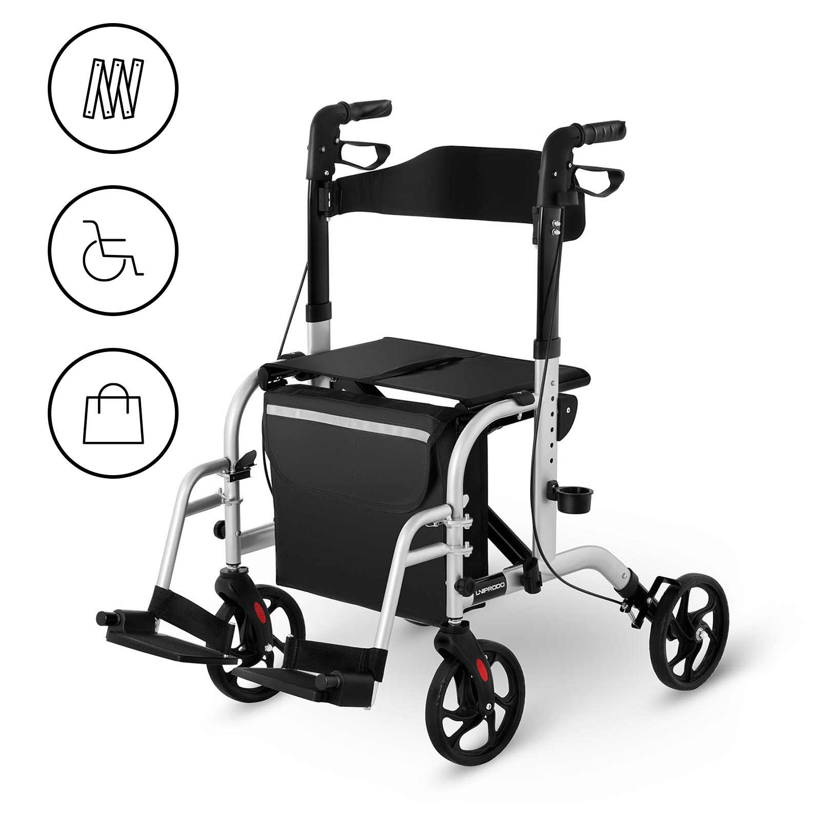 Rullator-rullestol 2 i 1 - Sølv - 136 kg